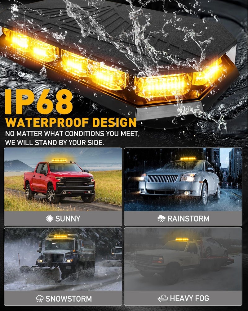HLauto 406D Rooftop Emergency Strobe Lights Bar, 102 LED Amber Mini Beacon Safety Flashing Warning Traffic Lights Bar w/Magnetic Base for 12-24V Trucks, Construction Vehicles, Snowplow, Cars - Image 5